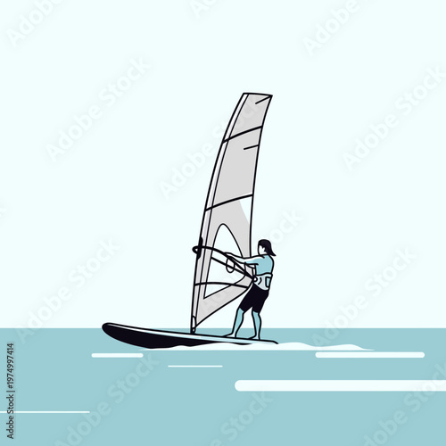 Dynamic Windsurfing Action Silhouette Enjoying Ocean Watersports