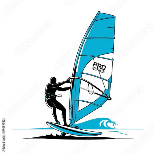 Dynamic Windsurfing Action Silhouette Graphic Design