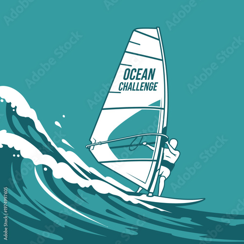 Dynamic Windsurfing Action Sport On A Raging Wave