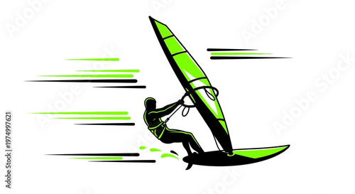 Dynamic Windsurfing Action Sport Illustration With Speed Lines