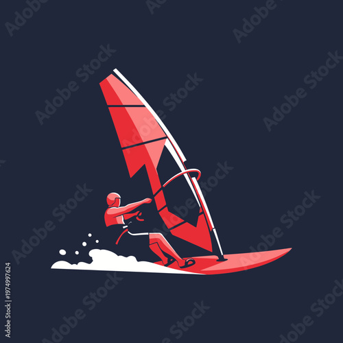 Dynamic Windsurfing Action Sport Silhouette On Dark Background