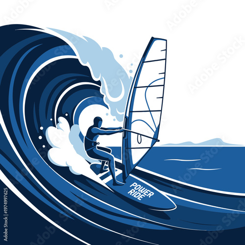 Dynamic Windsurfing Silhouette Riding Majestic Ocean Wave With Artistic Flair