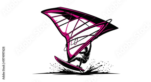 Dynamic Windsurfing Action Sport Silhouette Graphic