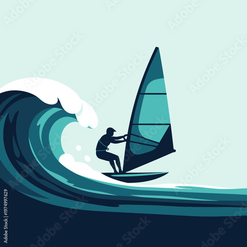 Dynamic Windsurfing Silhouette Riding A Majestic Ocean Wave