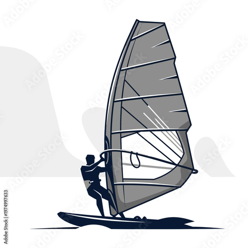 Dynamic Windsurfing Silhouette Rider Gliding Across Water Surface