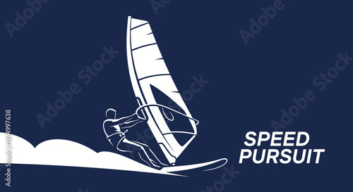 Dynamic Windsurfing Action Sport Speed Pursuit Minimalist Graphic