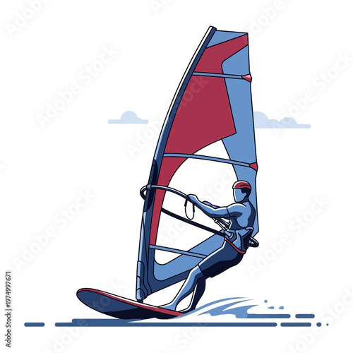 Dynamic Windsurfing Action Sport Vector Illustration Extreme Water Recreation