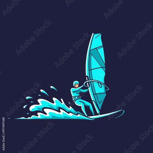 Dynamic Windsurfing Action Sports Illustration Vibrant Water Splash