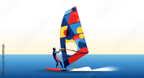 Dynamic Windsurfing Action Vibrant Sail Abstract Style Sport