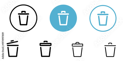 Trash Bin Delete Icons Set – Minimal Garbage Can UI Outline Symbols