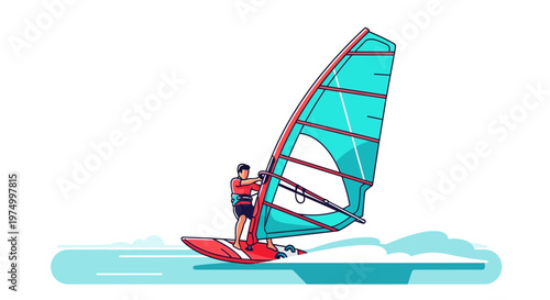 Dynamic Windsurfing Action Vibrant Sailing Adventure on Water