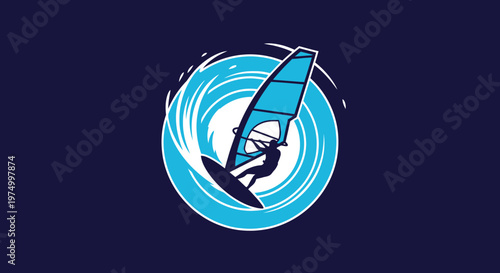 Dynamic Windsurfing Action Within A Swirling Ocean Wave Graphic