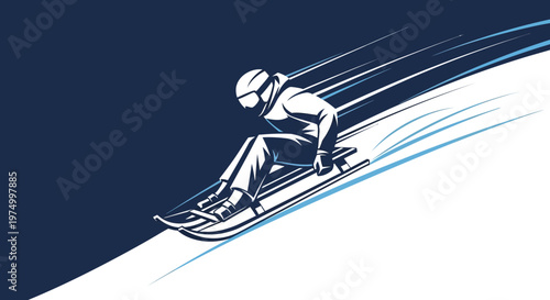 Dynamic Winter Sport Rider On Sled Downhill Motion