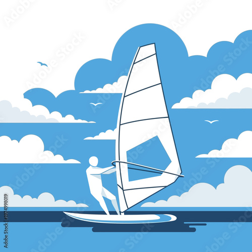 Dynamic Windsurfing Adventure Under A Vivid Cloudy Sky