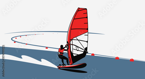 Dynamic Windsurfing Athlete Riding Waves Against a Bright Sky