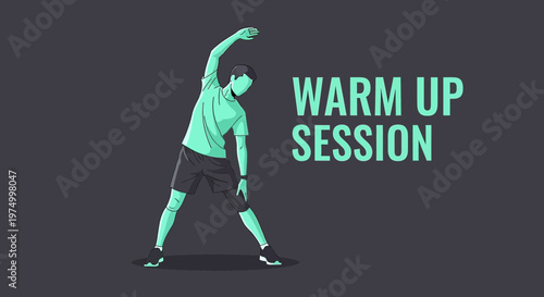Dynamic Workout Warm Up Exercise With Text Overlay Simple Illustration Style