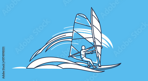 Dynamic Windsurfing Athlete Riding Waves Underneath Captivating Sails