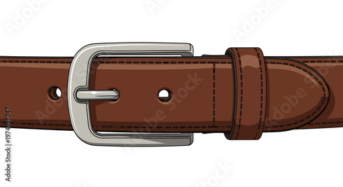 Illustration of a brown leather belt with silver buckle