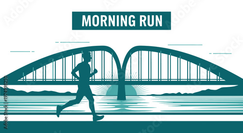 Early Morning Solitude Runner Across Iconic Bridge Silhouette