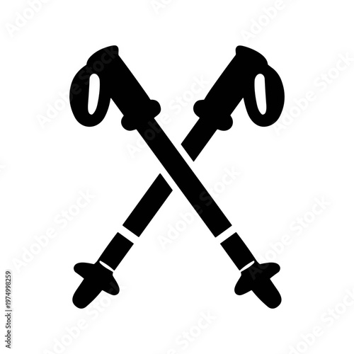 Trekking poles outdoor icon solid black icon vector illustration