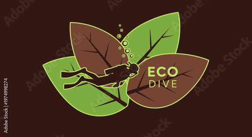 Eco Dive Silhouette Overlapping Natural Leaf Designs