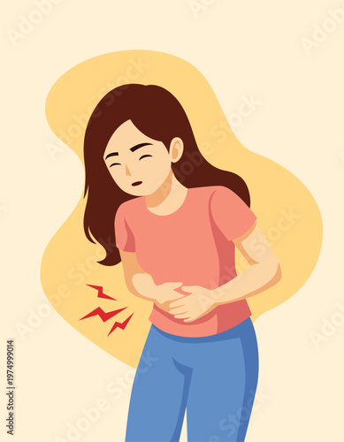 stomach ache woman holding her belly