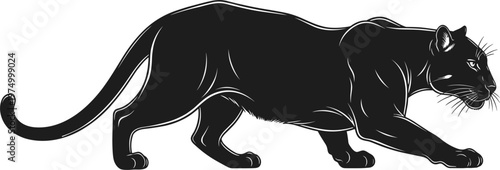 Walking Panther Silhouette Vector Illustration Wild Feline Predator in Motion Minimal Black Animal Design Isolated on White Background for Wildlife Graphics
