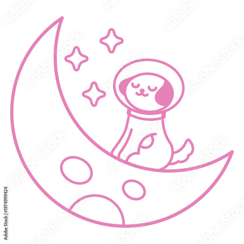 Space moon dog stroke cartoon character