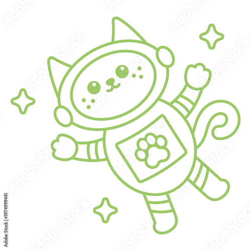 Space cat cartoon stroke character