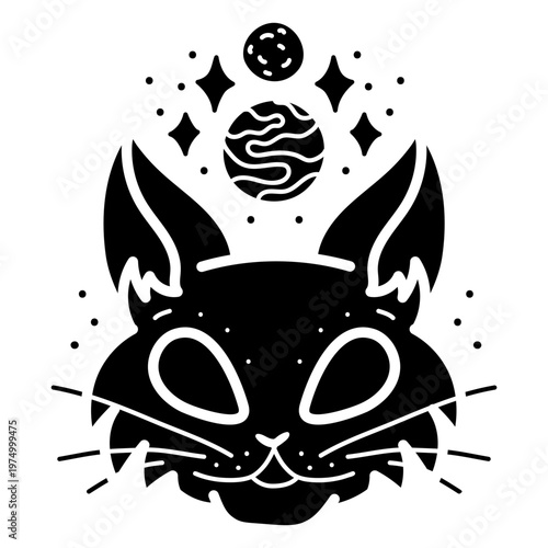Futuristic cat design with celestial elements
