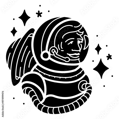 Playful astronaut illustration with cosmic elements