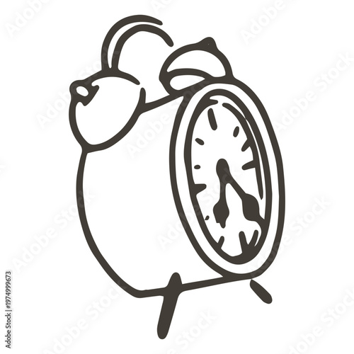 Black and white drawing of an alarm clock
