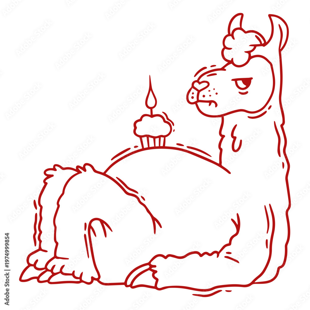 Fototapeta premium Red drawing of a llama with a candle