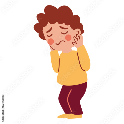 Cartoon boy with his hands on his ears