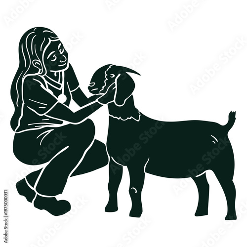 Woman petting a goat