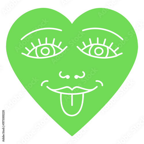 Green heart with a tongue sticking out