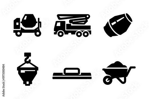 Concrete equipment icon set solid black icon set vector illustration