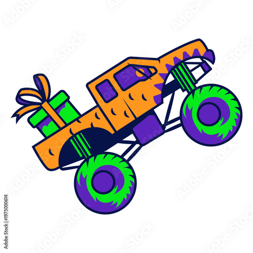 Monster truck with a present on it