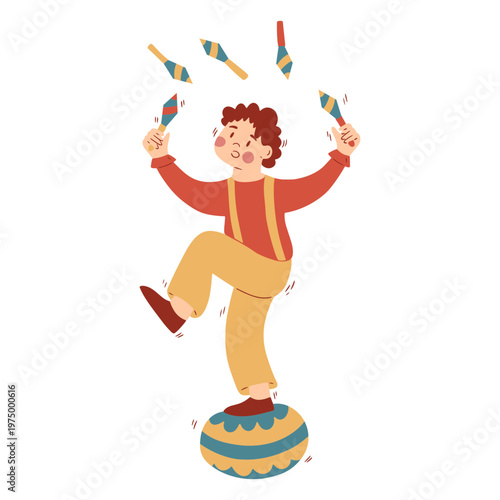 Boy juggling on a ball