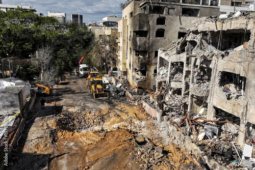 Fotografie Drone View of Iranian Missile Strike on Residential Building Conflict Damage