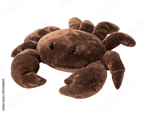 A plush brown crab with large, soft legs and beady eyes