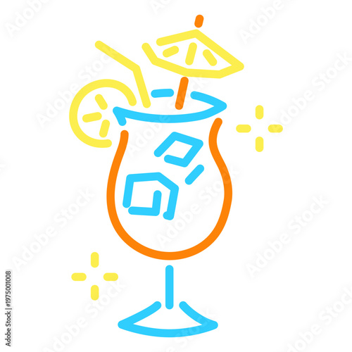 Neon drink with a straw and a slice of lemon
