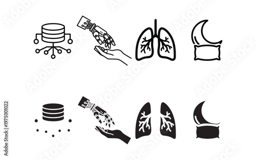 AI healthcare icon set for medical data analysis robotic medicine human lungs