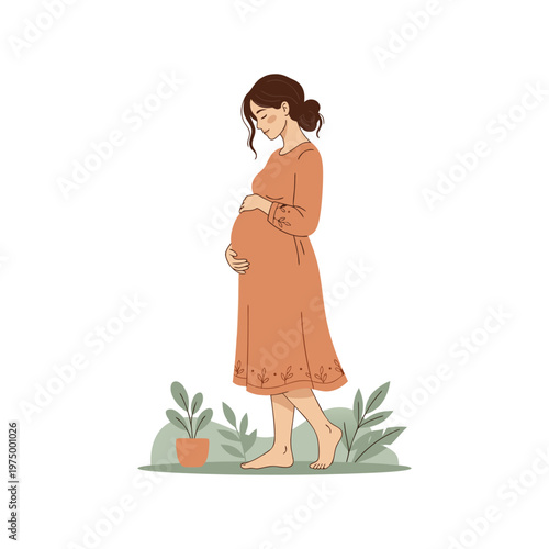 Pregnant woman standing among plants motherhood and pregnancy with pregnant, motherhood, pregnancy and motherhood and pregnancy
