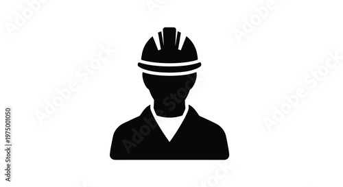 A simple black silhouette depicts a worker wearing a hard hat and jacket high quality professional