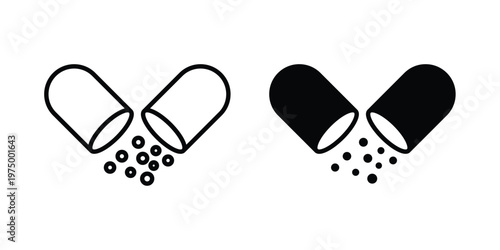 Open Capsule icon on white background. linear pictogram. Flat symbols