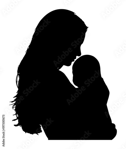 Mother holding her newborn baby in tender embrace silhouette representing unconditional love family bonding parenthood maternal care gentle moments together and affection.