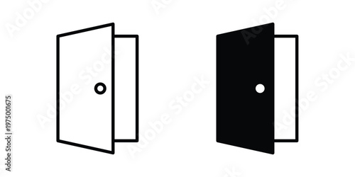 Open door icon on white background. linear pictogram. Flat symbols