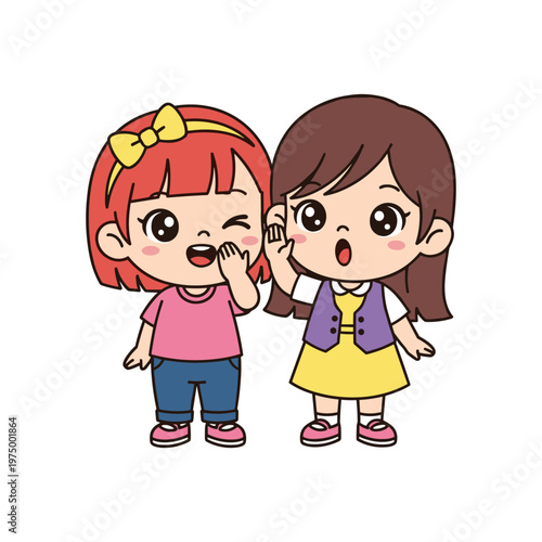 two little girls whispering secrets flat design vector illustration