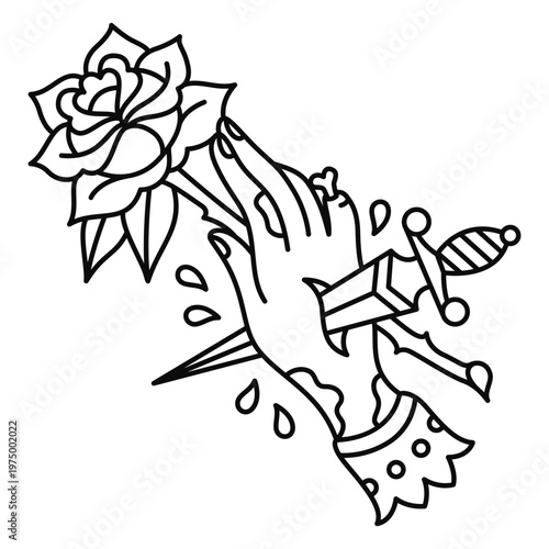 Dagger trespassing a hand tattoo